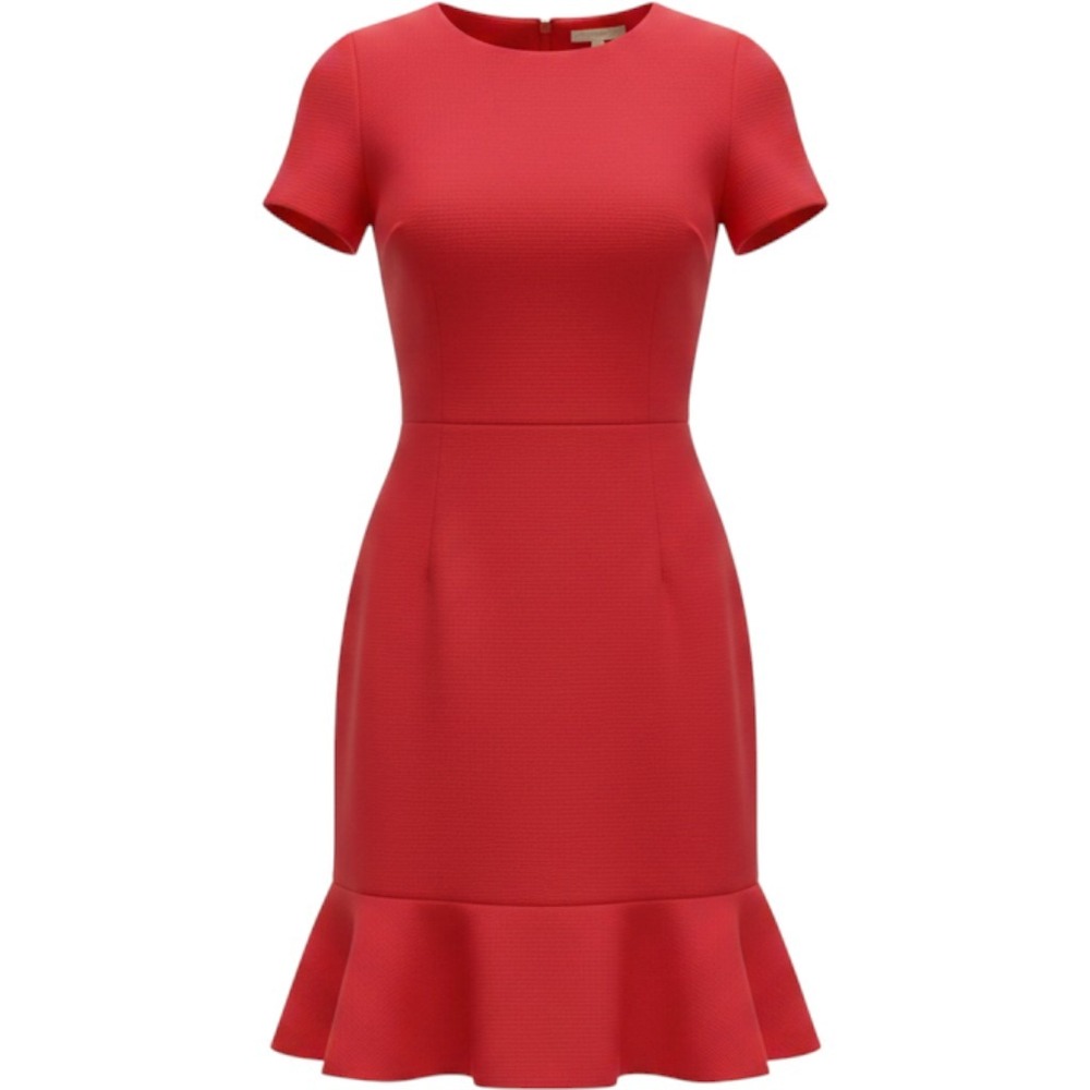 NWT Talbots Womens 4P Petite Red Fit Flare Dress V-Neck Ruffle Short Sleeve